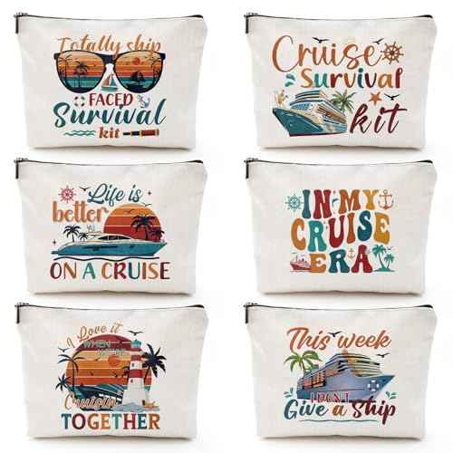 Cruise Essential Gifts for Women - 6 Pcs Waterproof Cruise Gift Exchange Ideas Cosmetic Bag Pouch, Life Is Better Cruise Gifts Alaska Souvenir Must Haves