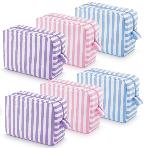 Tallew 6-Pack Seersucker Makeup Bags - Travel Toiletry Organizer