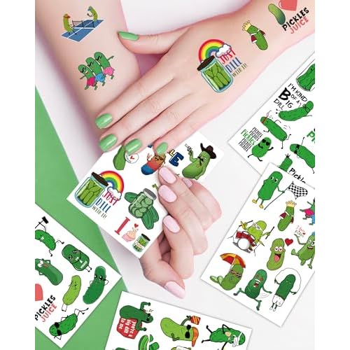 138 PCS Pickle Funny Temporary Tattoos Pickle Stickers - Pickle Gifts for Pickle Stuff Lovers, Suitable for Pickle Party Decorations and Pickle Birthday Decorations party favors, 15 Sheets
