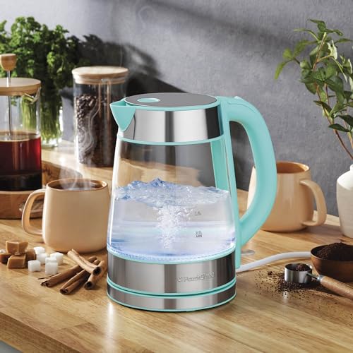 Speed-Boil Water Electric Kettle, 1.7L 1500W, Coffee & Tea Kettle Borosilicate Glass, Water Boiler, Auto Shut-Off, Cool Touch Handle, Base Detachable, LED. 360° Rotation, Boil Dry Protection (Aqua)