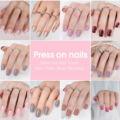 Press on Nail Kit, Almond Gel Nails Tips, Short Glue On Nails Fit Perfectly Natural Reusable Fake Nails with Nail Glue 12 Packs Stick on Nails Set-288Pcs for Girls Women