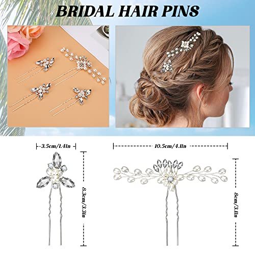 WIOR Wedding Hair Vine for Brides, 39.4 Inch Crystal Beads Bridal Hair Pieces with 4 Pearl Hair Pins, Handmade Rhinestones Headpieces Wedding Hair Accessories for Bride Bridesmaids Prom Party - Silver