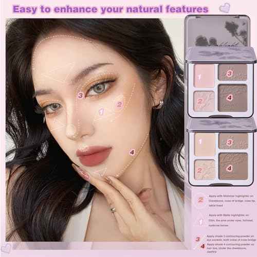 Face Highlighter Contour Shading Palette Sculpting Long-lasting Pressed Powder Smooth Matte Shimmer Finish Makeup for Cool Toned Skin