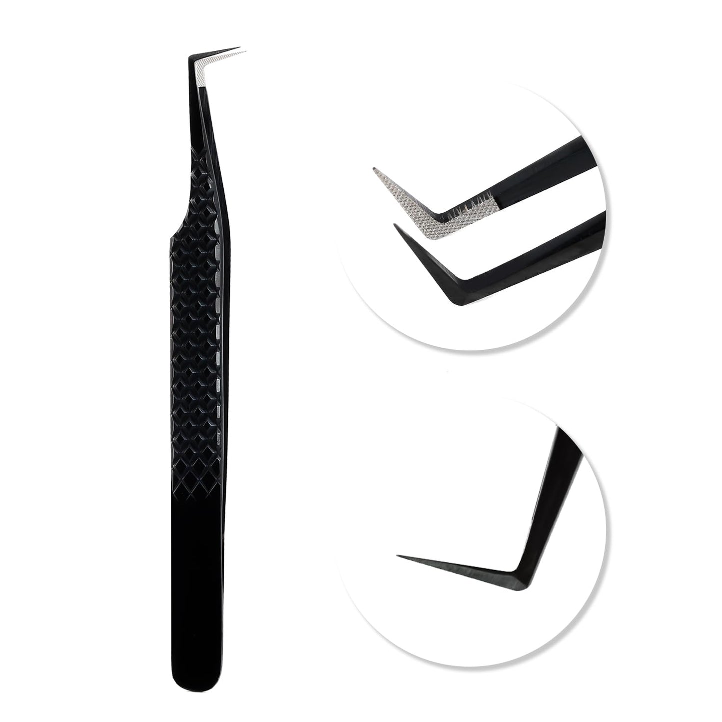 VAVALASH Lash Tweezers for Eyelash Extensions, Fiber Tip Diamond Grip 90 Degree Tweezers for Lash Extension,Professional Precision Black Lash Tweezers for Volume & Classic Lashes (90 Degree Tweezers)
