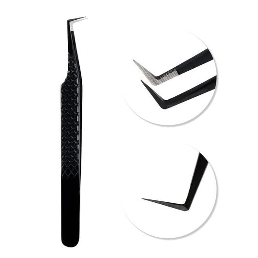 VAVALASH Lash Tweezers for Eyelash Extensions, Fiber Tip Diamond Grip 90 Degree Tweezers for Lash Extension,Professional Precision Black Lash Tweezers for Volume & Classic Lashes (90 Degree Tweezers)