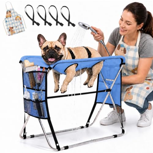 Dog Grooming Hammock with Stand – Foldable Pet Grooming Table Alternative for Small Dogs & Cats