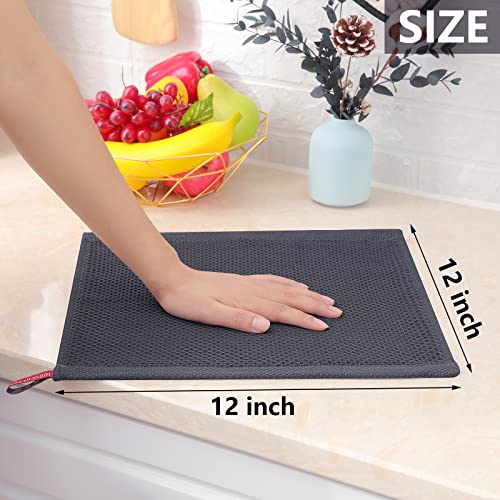 Homaxy 100% Cotton Waffle Weave Dish Cloths - 6-Pack, 12"x12", Dark Grey