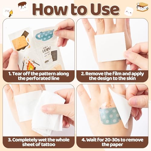Cute Smores Temporary Tattoos - 144P Marshmallow Temporary Tattoo Stickers for Kids Adults, Valentine's Day Exchange Gifts Cotton Candy Themed Waterproof Decals Party Decorations School Prizes