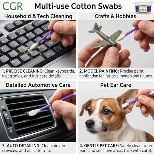 CGR 900pcs Makeup Cotton Swabs Dual-Tip Pointed & Flat