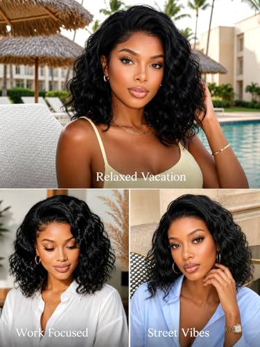 UNICE 14 Inch Water Wave Bob Wig - 220% Density Glueless Lace