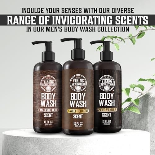 Viking Revolution Men's Body Wash - Spiced Vanilla Mens Body Wash - Mens Natural Body Wash for Men with Vitamin E and Rosemary Oil - Shower Gel Body Wash Men (12 Fl Oz, Pack of 2)