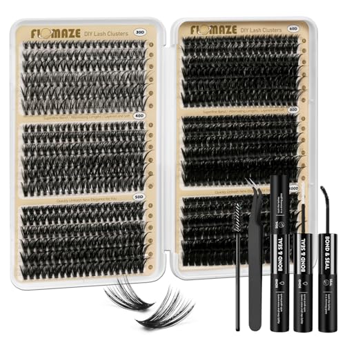 Lash Clusters Kit, 30D-100D Individual Lashes Kit, 708 pcs Lash Clusters Eyelash Extension Kit, 0.07mm Thickness Soft False Lashes with Lash Bond and Seal (30D/40D/50D/60D/80D/100D, 8-16mm)