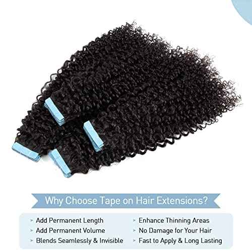 Urbeauty 40 Pcs Tape in Hair Extensions Human Hair Black Women Seamless Kinky Curly Tape on Hair Extensions with Invisible Tape Attached Semi Permanent Tape on Natural Hair