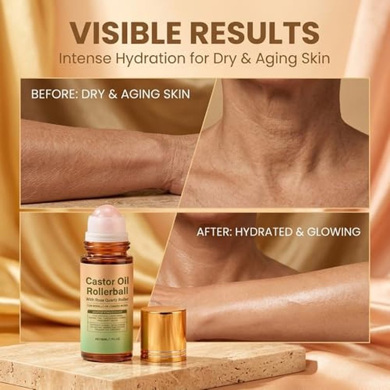 Cold Pressed Castor Oil with Rose Quartz Roller for Skin & Hair