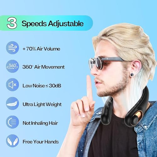 KIDEE Neck Fan, Portable Bladeless Neck Fans, Upgrade 360° Airflow, Super Quiet, 3 Speeds, 4000mAh Personal Wearable Neck Fan, Upgraded Cooling Air Volume USB Rechargeable Hands Free Fan