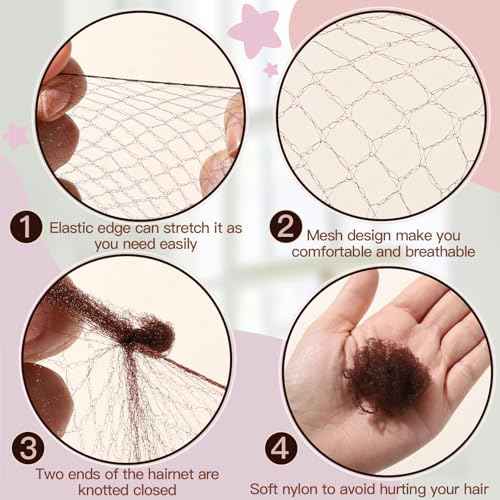 FANDAMEI Hair Net for Kids, Invisible Hair Nets 20PCS with U Shaped Bobby Pins 40PCS,30cm Hair Nets for Buns, Bun Hair Nets for Ballet Girls Hair Accessories Set for Hair Styling,Women,Girls-Brown