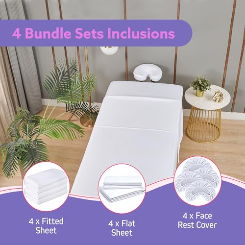 XOLLOZ White 4-Pack Massage Table Sheets Set 36x77 in - Comfortable & Durable