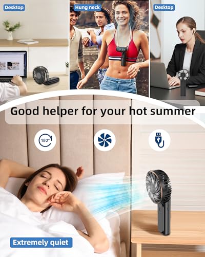 TUNISE Portable Handheld Fan, Portable Fan Rechargeable, 4000mAh, 180° Adjustable, 6 Speed Wind, Display Electricity in Real Time, USB Rechargeable Foldable Fan, Quiet Personal Fan with Power Bank