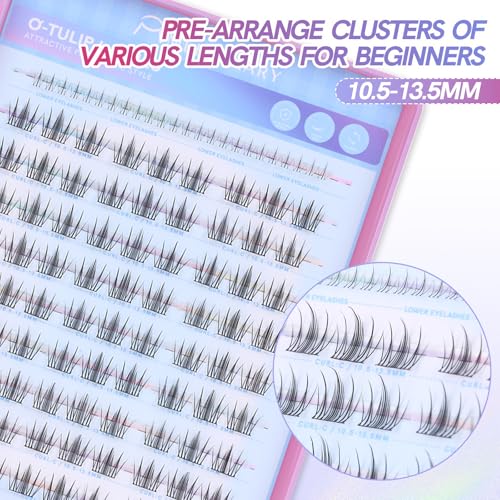 MLEN DIARY Lash Clusters Kit 105Pcs Natural Wispy Cluster Lashes 10.5-13.5MM C Curl Eyelash Extensions Individual Lashes Kit with Lash Bond and Remover Tweezers Beginners DIY at Home