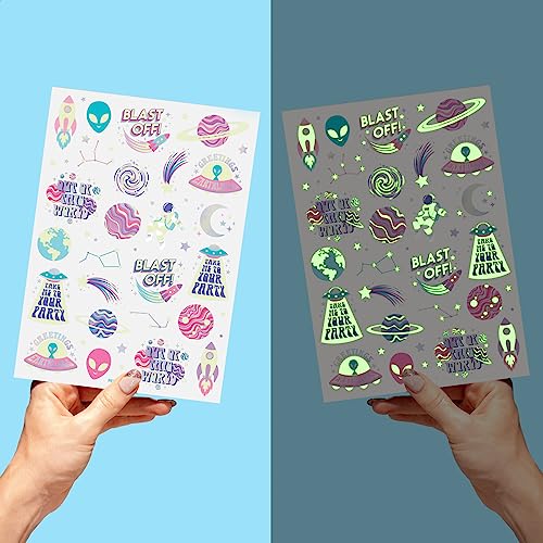 Space Glow in Dark Temporary Tattoos for Kids - 50 pcs