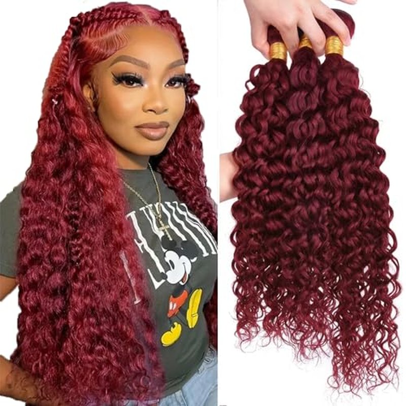 #99J Burgundy Water Wave Bundles - 24 26 28 Inch Brazilian Virgin Hair