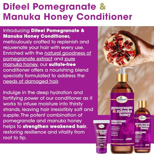 Difeel Pomegranate & Manuka Honey Conditioner 2.5 oz - Travel Size for Damaged Hair