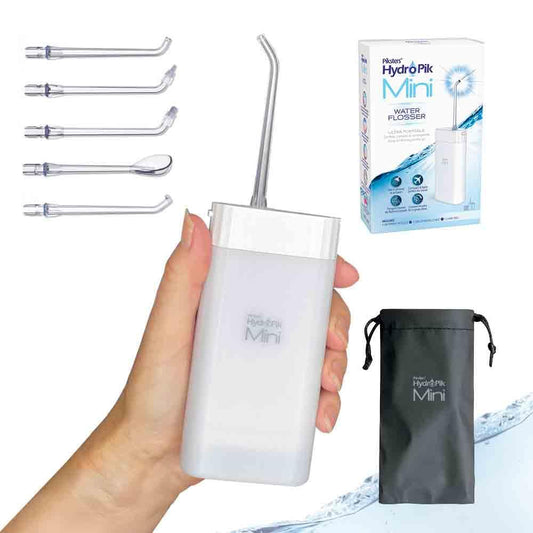Piksters HydroPik Mini Water Flosser for Travel – Portable Cordless Oral Irrigator with USB-C Charging, 3 Pressure Modes & 5 Tips, Compact & Lightweight for On-The-Go Dental Care, White