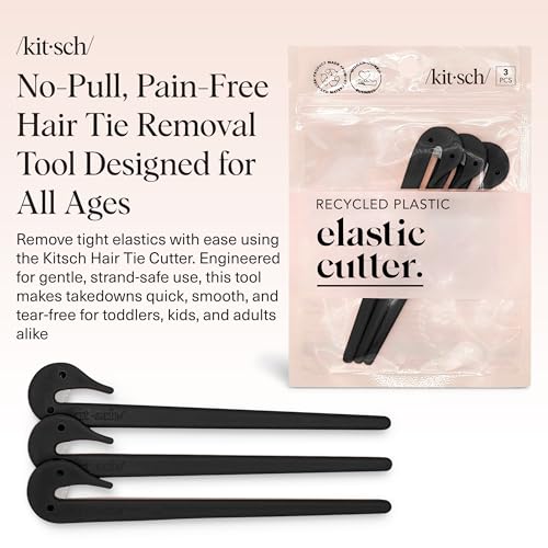 Kitsch No-Damage Elastic Hair Tie Cutter Tool Set, Black (3 Pack)