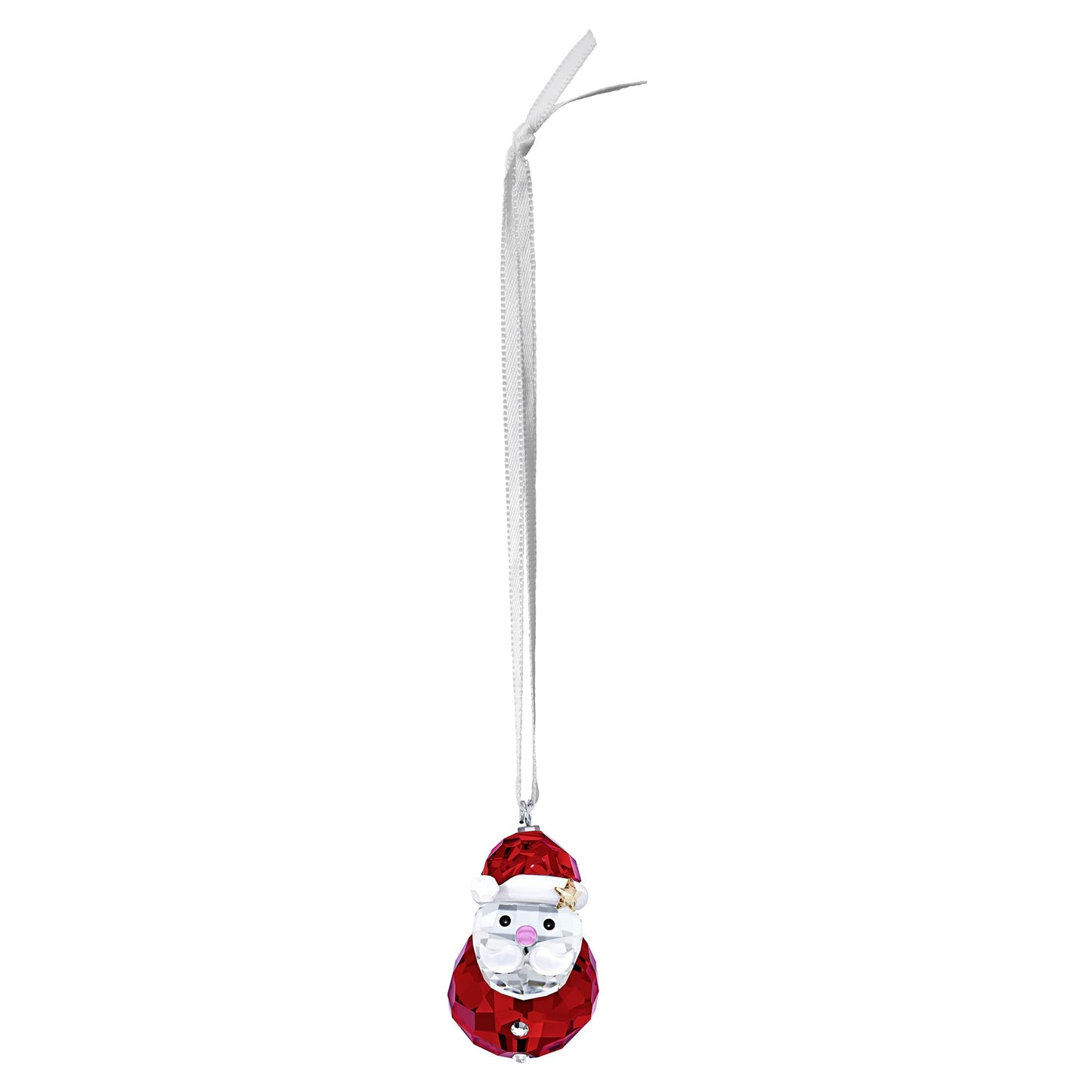 SWAROVSKI Rocking Santa Claus Ornament, for Hanging on a Tree or for Display, Clear Crystal with Red Accent and Gold Stars, Part of The Swarovski Joyful Ornaments Collection