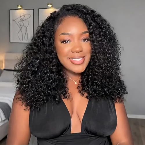 ISEE Kinky Curly Human Hair Half Wig 16" Glueless