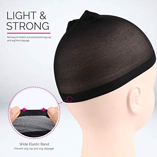 Nylon Wig Cap - Stocking Wig Cap for Women, Elastic, Breathable, 4 Pack - Black