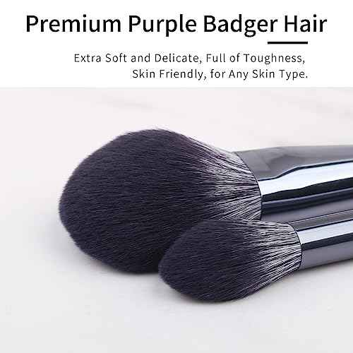 Natural Purple Badger Hair Makeup Brushes Set Professional, Walnut Makeup Brush Set with Case, Cosmetic Brushes Makeup Set, Natural Makeup Brushes, Natural Bristle Makeup Brushes - ShuiMo