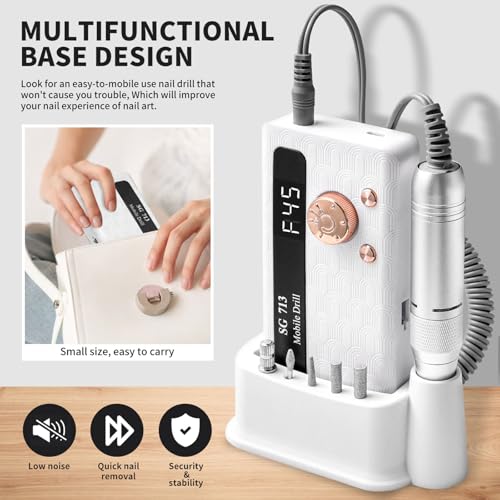 Professional Nail Drill Kit with 45000RPM Motor, 13 Bits & 56 Sanding Bands, Rechargeable & Portable for Acrylic Gel Nails