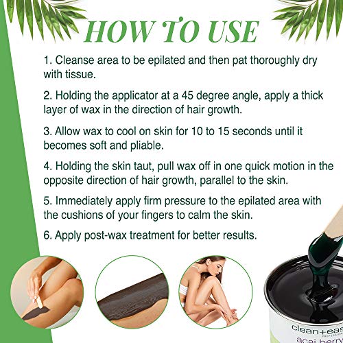 Clean + Easy Acai Berry Hard Wax for Hair Removal ? Non-Strip, Depilatory Wax for Painless Full Body, Face, Bikini Brazilian Waxing, Removes Fine to Coarse Hair, 14 oz