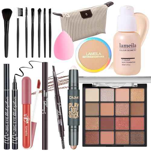 Makeup Set Full Kit for Girls Teens Women, Makeup Present Set, Includes Eyeshadow, Foundation, counter stick, Powder, Eyebrow Pencil, Eyeliner, Brushes, Lip Gloss, Sponge, Cosmetic Bag