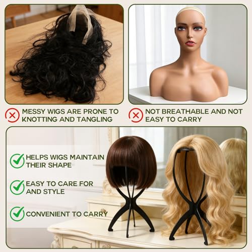 Wig Care Kit with Stands, Combs & Revitalizing Shampoo