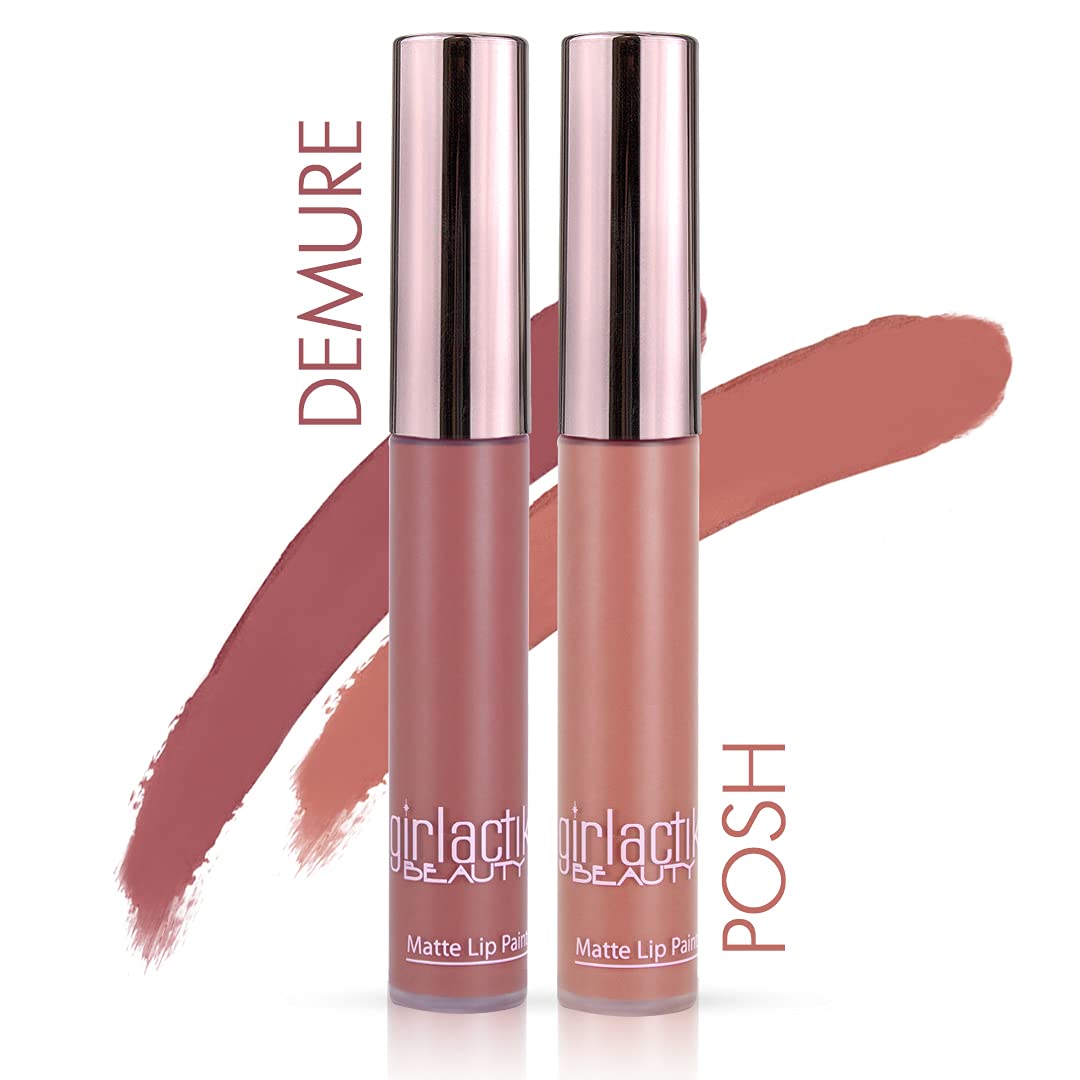 Girlactik Long Lasting Matte Lip Paint Liquid Lipstick in Allure- Long wearing, Smooth Application, Pigmented, Non-Crack Formula, Lightweight, 7.5 ml / .25 oz, (Demure)