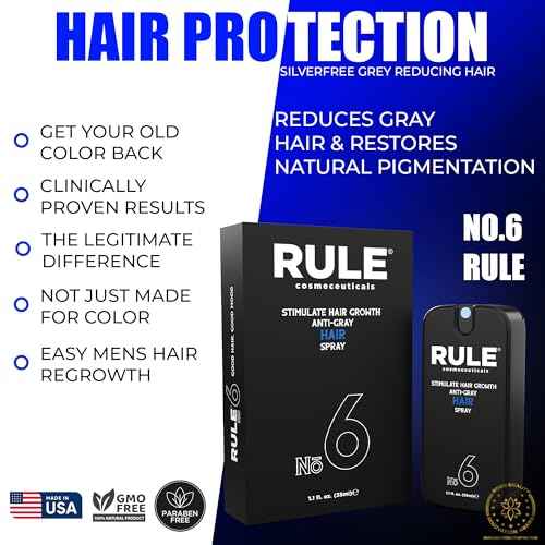 RULE No.6 Hair Growth Spray & Anti Grey Hair Treatment, Minoxidil Alternative Hair Regrowth Treatment for Men, Natural Hair Color Restorer, Topical Hair Growth Serum, Stop Hair Loss & Thinning