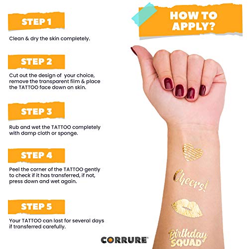 Gold Metallic Party Tattoos - 48pc Birthday Squad