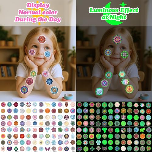 Glow in the Dark Mandala Temporary Tattoos, 96 Pcs