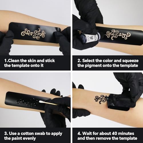 Temporary Tattoo Kit - 12 Colors Ink & 111 Stencils
