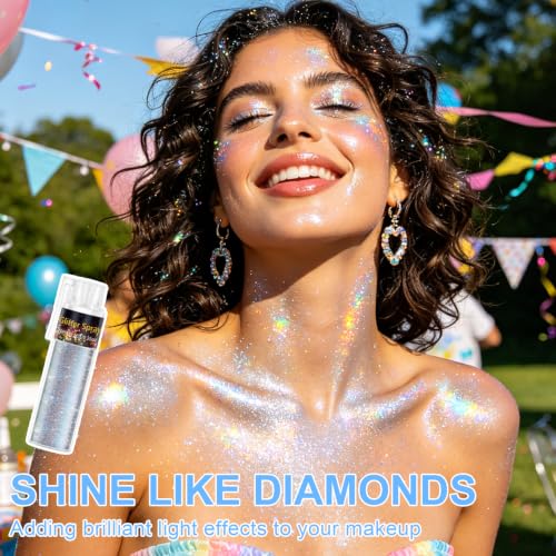 LemonSac Rainbow Glitter Spray for Body & Hair, Shimmering Sparkle Makeup, 10g, Festival & Prom Accessories - Glint-Rainbow