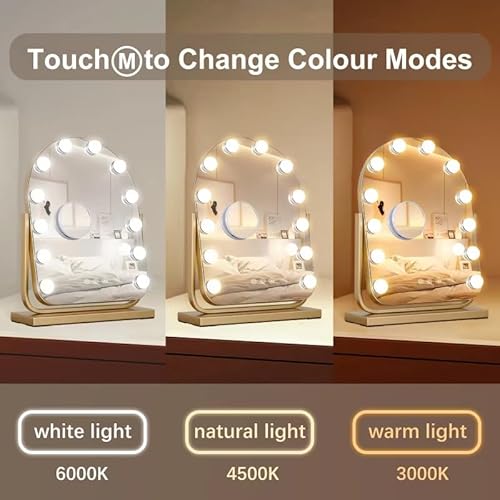 Vanity Mirror with Lights,17.3"¡¿13" Lighted Makeup Mirror with 12 Dimmable LED Bulbs,10X Magnification Smart Touch Control Hollywood Mirror with Lights,3 Colors Dimmable,360¡Æ Rotation (Gold)