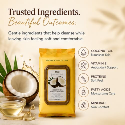 Coconut Oil Makeup Remover Wipes - 60 Count Face Cleansing