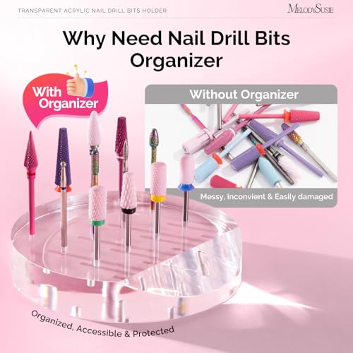 MelodySusie 12 Holes Acrylic Nail Drill Bit Holder Round 3/32 Inch - Clear Organizer for Nail Salon & Home Use