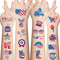 4th of July Temporary Tattoo Adults Fake Tattoos Independence Day Fourth of July Waterproof Body Art Stickers Red White Blue Memorial Decorations for Labor Day Party USA National Flag 20 Sheets