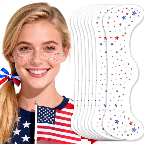 4th of July Star Glitter Freckles Face Tattoos - 8 Sheets