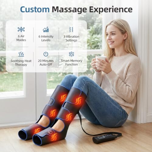 MEKZU Air Compression Leg Massager with Heat for Pain Relief