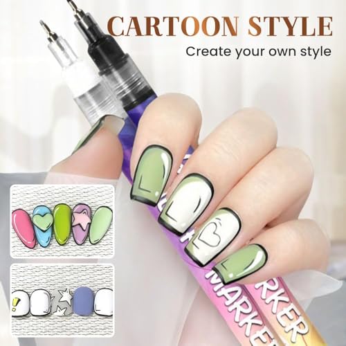 2 Set 12 Colors Nail Art Pens Set - Professional Nail Markers for 3D, Dotting, Drawing & DIY