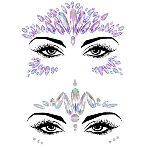 Chicque Rhinestone Face Jewels Mermaid Body Jewelry Glitter Crystal Eyes Face Gems Stone Rave Party Festival Sticker Jewels for Women and Girls 2PCS (A)